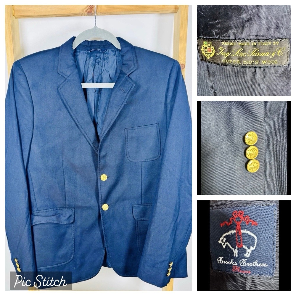 Brooks Brothers Boy's Red Fleece Navy Loro Piana Super 120's Wool Blazer Size 20